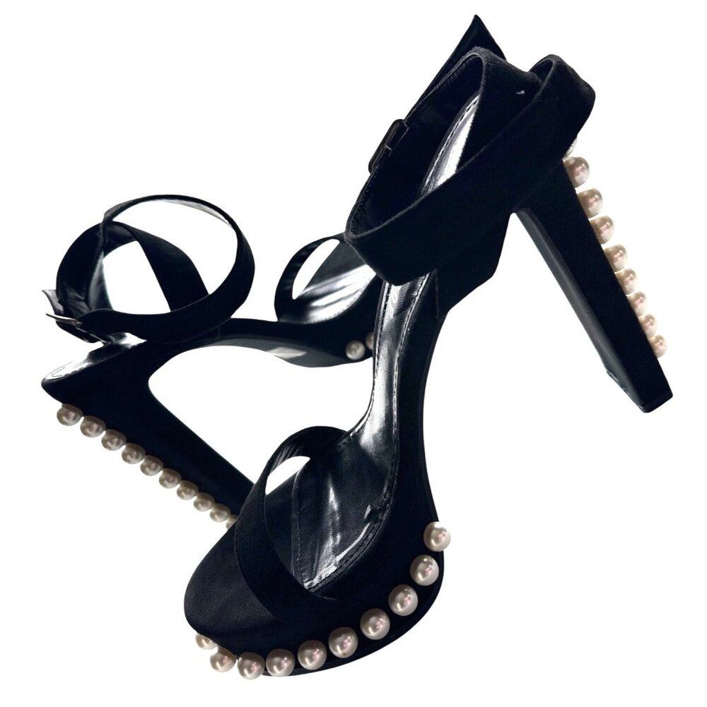 Lemon Drop By Privileged Anemone Black Suede Pearl Platform High Heels Size 10 - Picture 3 of 8